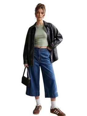 Vintage Tradition Denim Culottes Baggy Wide Leg Cropped High Waist Trousers 12